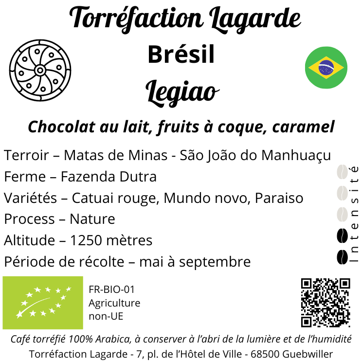 BRESIL LEGIAO BIO | Torréfaction Lagarde BRESIL – MATAS DE MINAS – LEGIAO – BIO* (10.70€ TTC/250g) Illzach 0